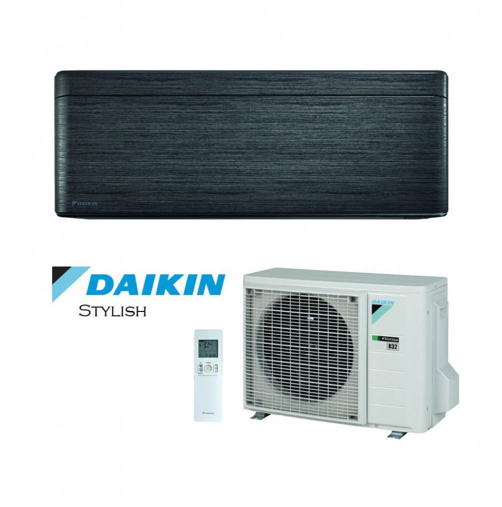 Vonkajšia a vnútorná jednotka nástennej klimatizácie značky Daikin Stylish čierna žíhaná