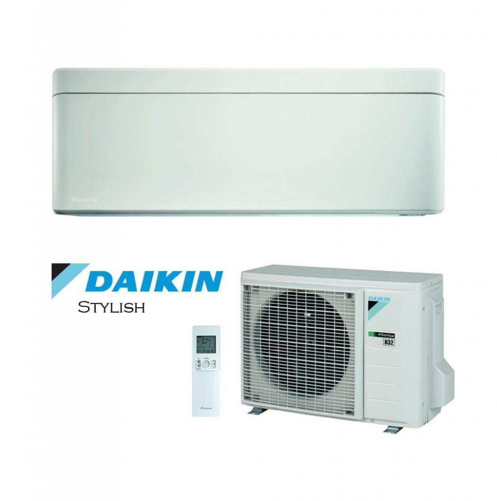 Vonkajšia a vnútorná jednotka nástennej klimatizácie značky Daikin Stylish biela